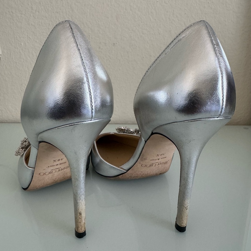 Authentic Jimmy Choo Metallic Silver Embellished Heels - Picture 6 of 8